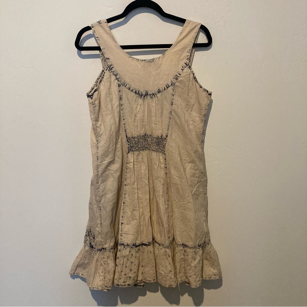 Scully Women’s 100% Cotton Mini Dress White Blue Boho Size M Lace Embroidered - Picture 3 of 8